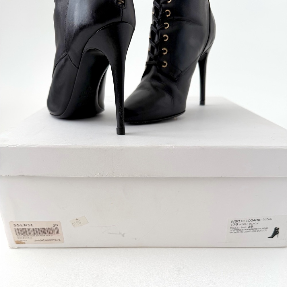 BALMAIN || Nina Black Leather Buckle Lace Up Ankle Boots Stiletto Heels EU 38 - Picture 16 of 16